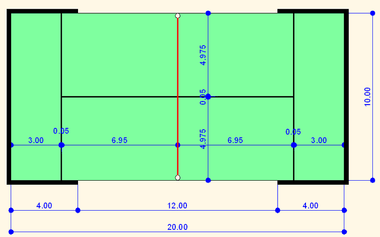 Medidas y dimensiones de una pista de pádel: 20x10 metros con red central
